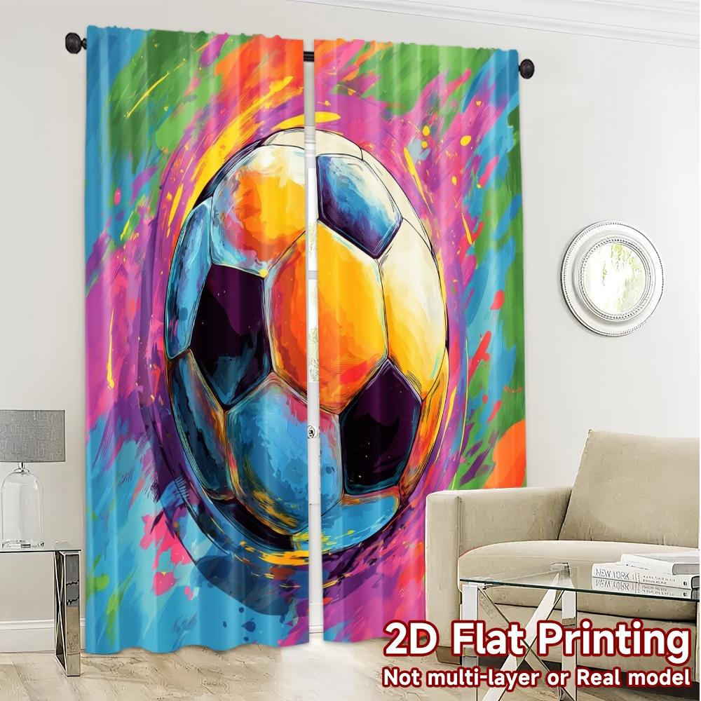 2pcs, 2D FLAT PRINTING Curtains (Without Rod) Soccer Splash Print Popular Curtains Fabric Curtains Thermal Insulation, and Room