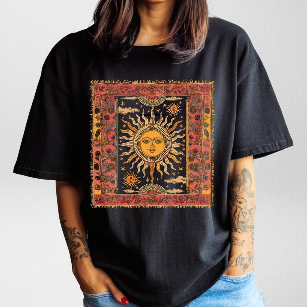 Esoteric Sun Oversize Deep Drop Shoulder Tee, High Quality Cotton, Astrology Sun T-shirt, Numerology, Esoteric Celestial, Streetwear
