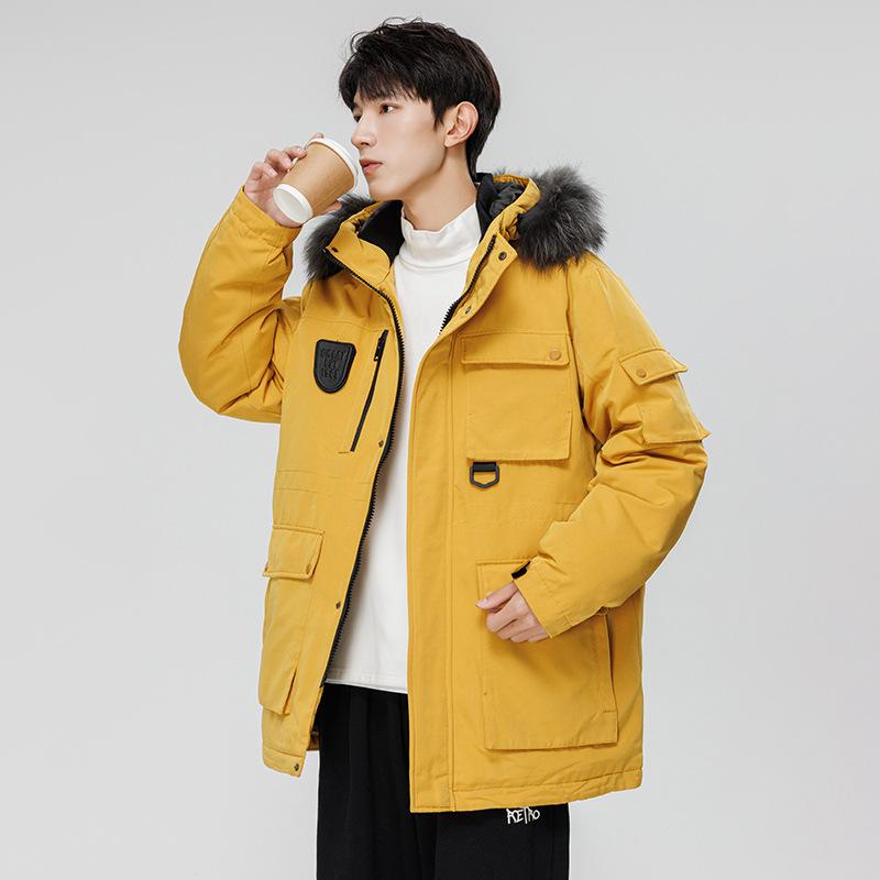 Para narzędziowa Modna kurtka puchowa Duży kołnierz z futra Kurtka z kapturem Męska Nowa Zimowa Ciepła 90 Biały puch kaczy Pie pokonać