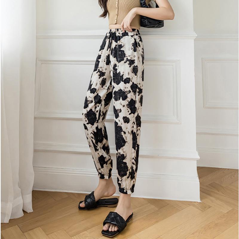 

Женские брюки-джоггеры с принтом тай-дай - Свободные, легкие из шифона «ледяной шелк», в стиле гарем One Size (fits 80-140 jin)