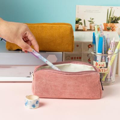 Corduroy Pencil Case Soft Small Pencil Pouch Organizer with Zipper Multifunctional Travel Makeup Coin Bag for Girls