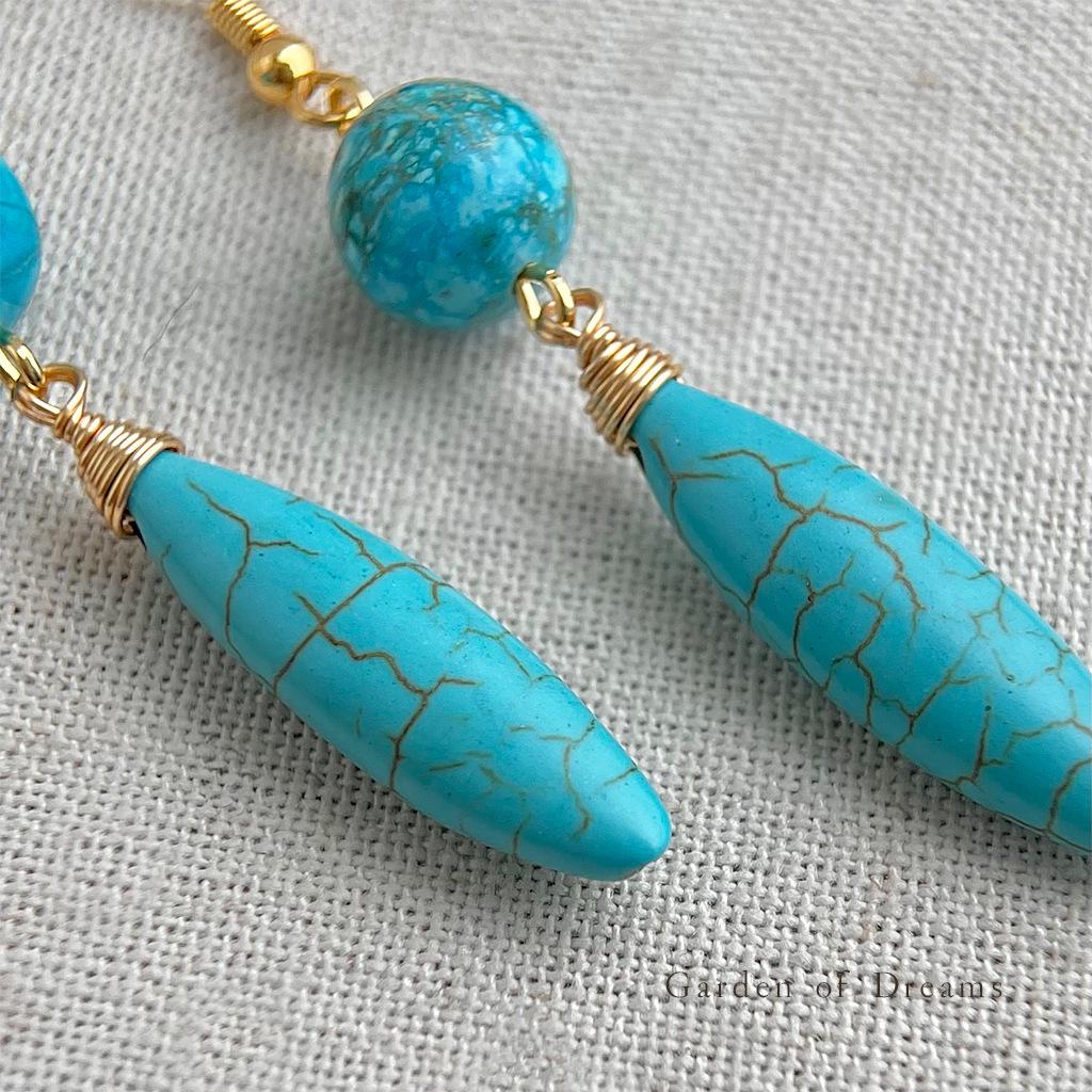 Chinese Synthetic Turquoise Teardrop Tassel Earrings - Retro Ethnic Style