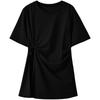 Women's Summer Loose-Fit Cotton T-Shirt with Irregular Slit and Slimming Design