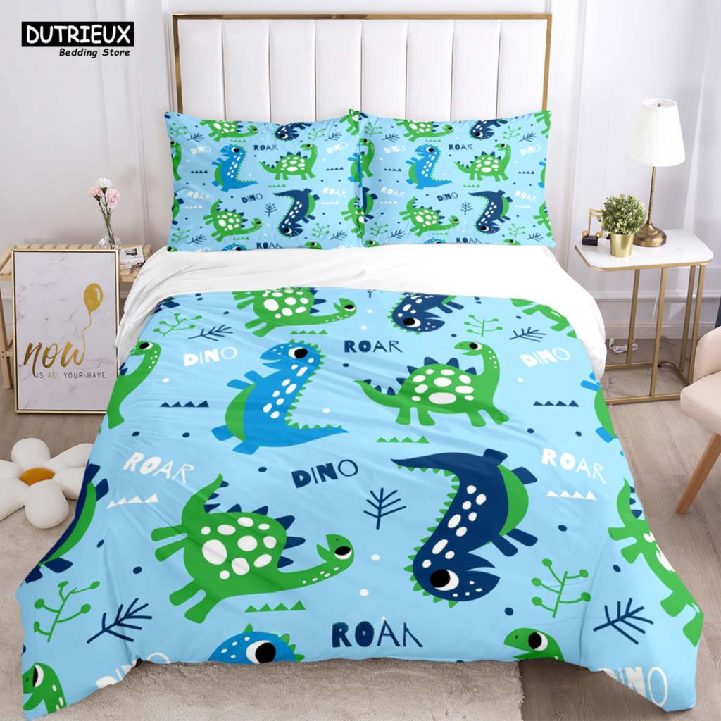 Comforter Queen Size Luxury Cute - Style Little Dinosaur - Printed Bedding Set For Children