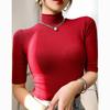 Fashion Short Sleeve Casual White T-shirt for Women Summer Half High Neck Slim Base T Shirt Female Casual Elegant Office Lady Tee Tops 24081
