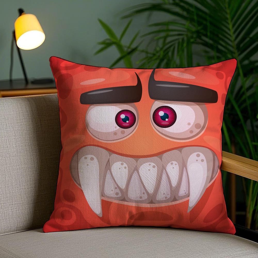 Funny Little Monster Cushion Cover Soft Short Plush Double-Sided Printing Home Decor Machine Washable Pillow Case Gift