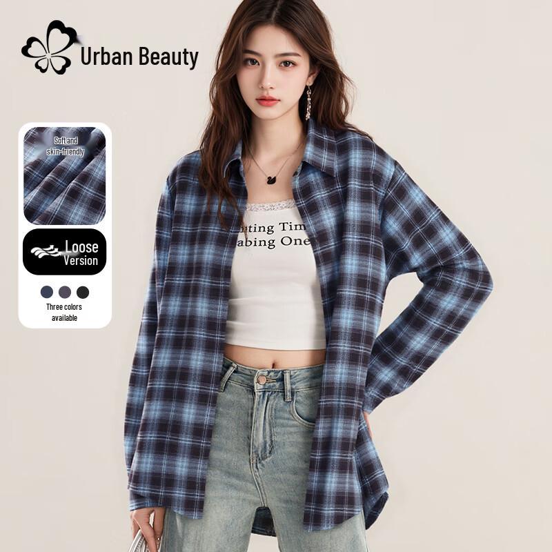 

Women s Korean Style Plaid Button-Up Shirt Jacket 2XL