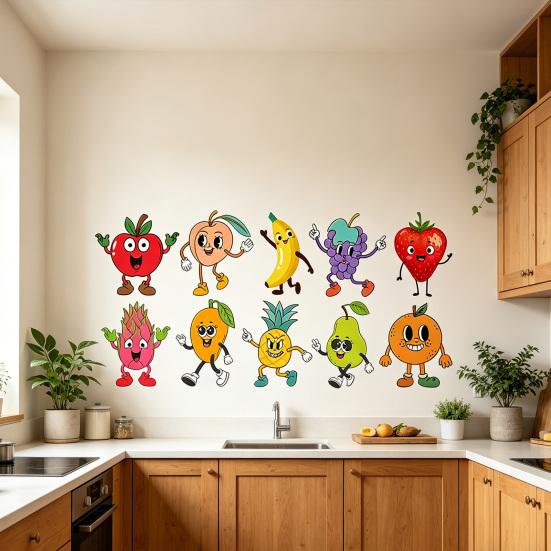 Cartoon Fruit Refrigerator Door Sticker DIY Grape Pear Banana Peel And Stick Wall Art Decals for Kitchen Cabinet Cupboard Fridge Decor