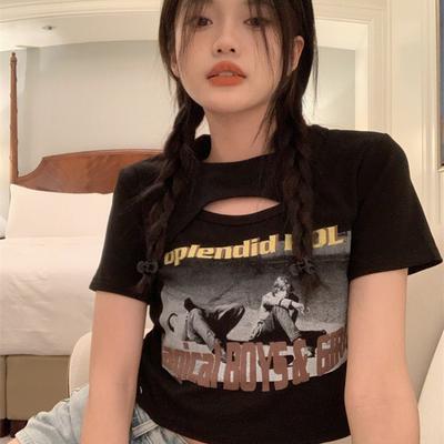 BM Style Short Hot Girl T-shirt for Women In Summer American Slim Short Sleeves Sweet and Spicy Slim Design Student Top