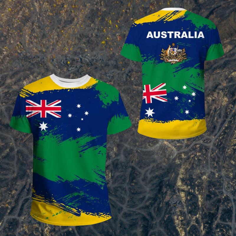 MOTO Lato Koszulki Graficzne z Flagą Australii Męska Moda Sportowa z Krótkim Rękawem Luźna Koszulka Australijska Drużyna Piłkarska Unisex Top