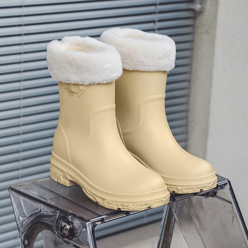 Women's Mid-Calf Rain Boots Winter Rubber Rain Boots Cotton-Padded Warm-Keeping Waterproof Women's Non-Slip Wear-resistant Shoes