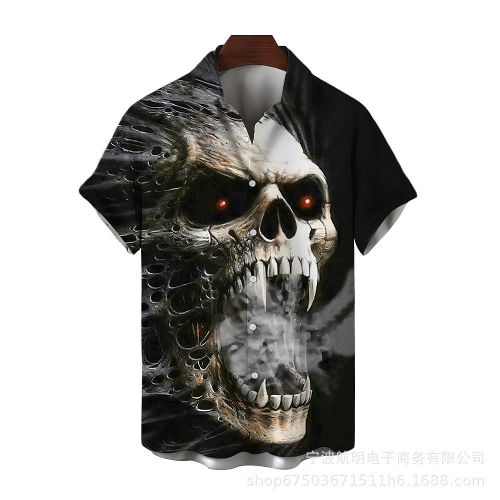 Men Gothic Skull Themed Short Sleeve Casual Shirts