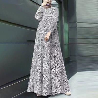 Polka Dot Printed Long Sleeved A Word Dress Fashion New Large Size Elegant Loose Round Neck Party Dress Women's Spring Casual Long Dress