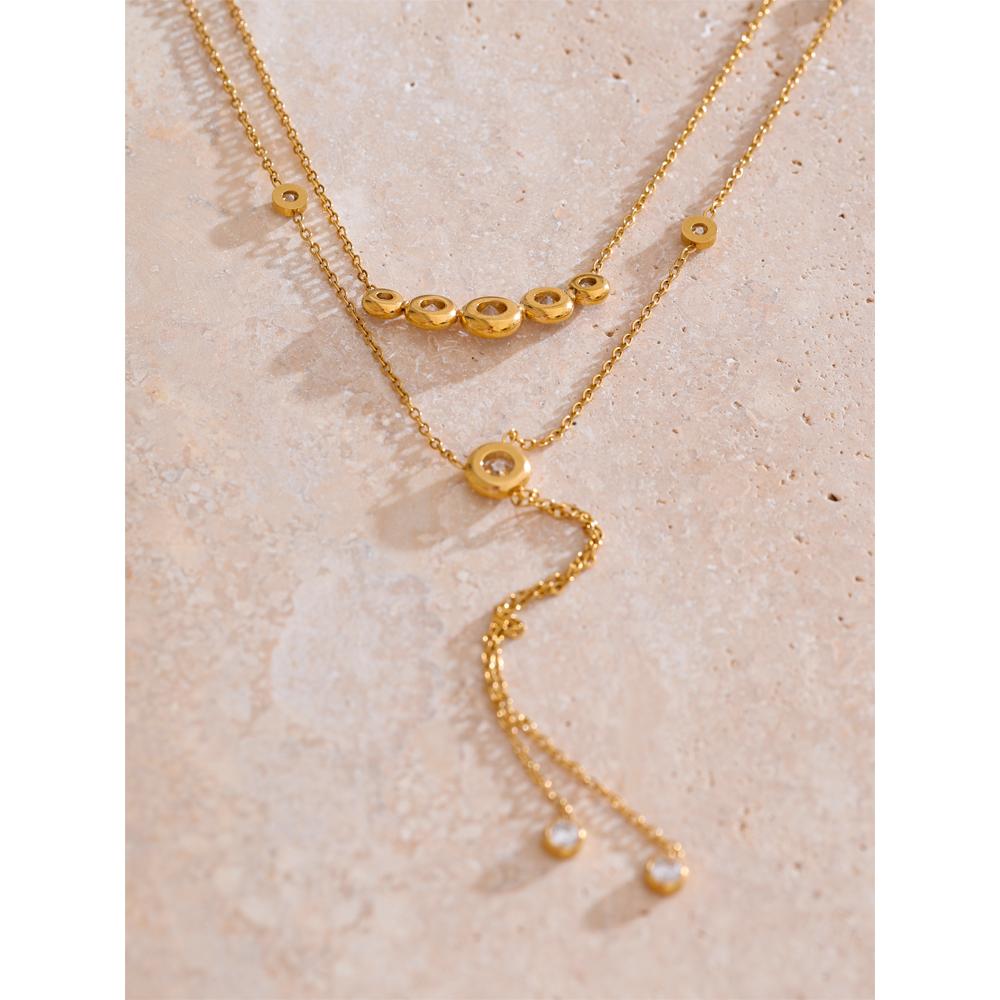 Yhpup Collana Lunga a Catena Doppia con Pendente a Frange in Zirconia Cubica Delicata Acciaio Inossidabile Gioiello Raffinato Regalo per Donna