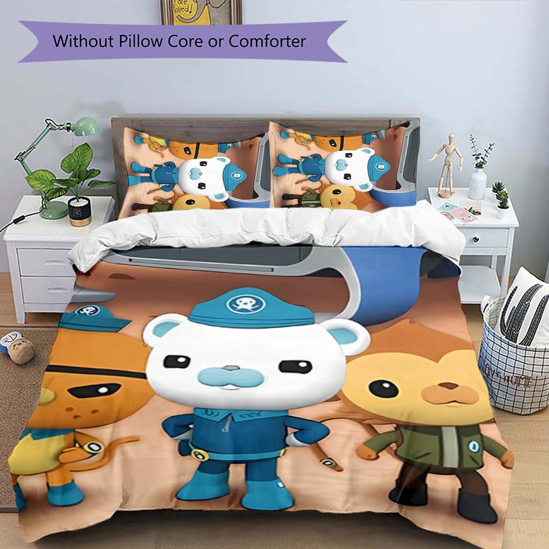 3-teiliges Octonauts Muster Bettwäsche-Set Bettbezug-Set enthält Bettbezug & Kissenbezüge, perfekte Ganzjahres-Schlafzimmerdekoration & Geschenk
