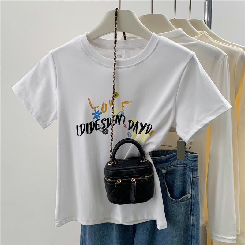 

Korean Style Women s Slim Fit Letter Print Tee, Round Neck, Short Sleeve, Summer 2024 Medium