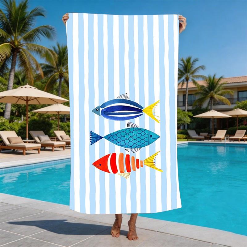 Cute Beachy Vibrant Lobster Microfiber Beach Towel Large Stripe Sand Free Pool Towel Quick Dry Lightweight Compact Travel Bag
