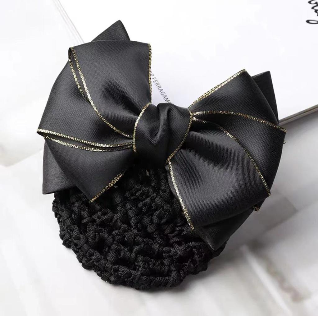Gold-Edged Bow Hairnet for Professional Female Nurses & Hotel Staff