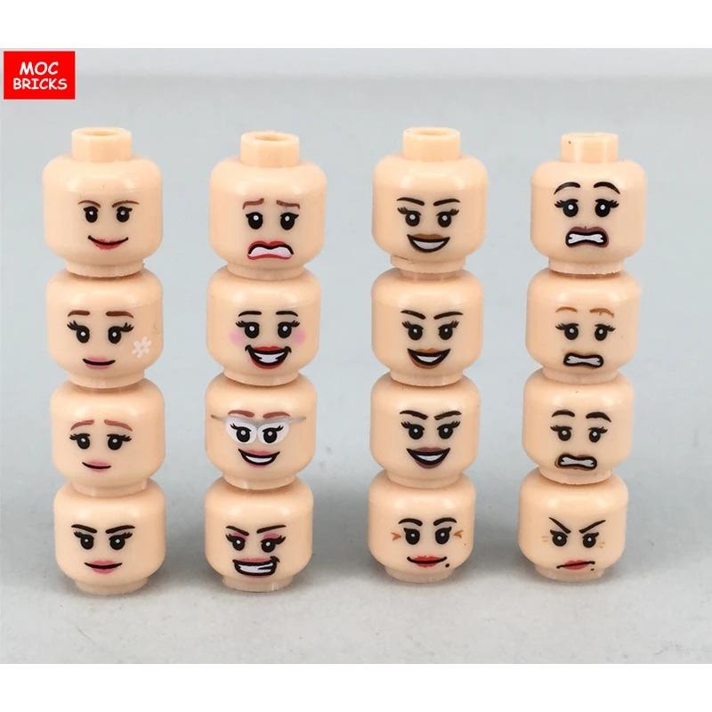 Pack MOC Bricks Figure Face Boy and Girl Head Expression DIY Educational Building Blocks Toys For Children Gifts