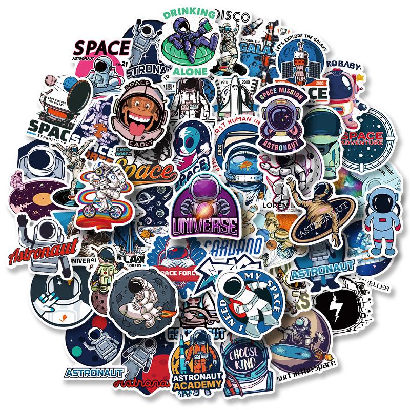 50/100 Galaxy Astronaut Stickers, Fantasy Fun Stickers Helmet Car Cartoon Space Planet Stickers