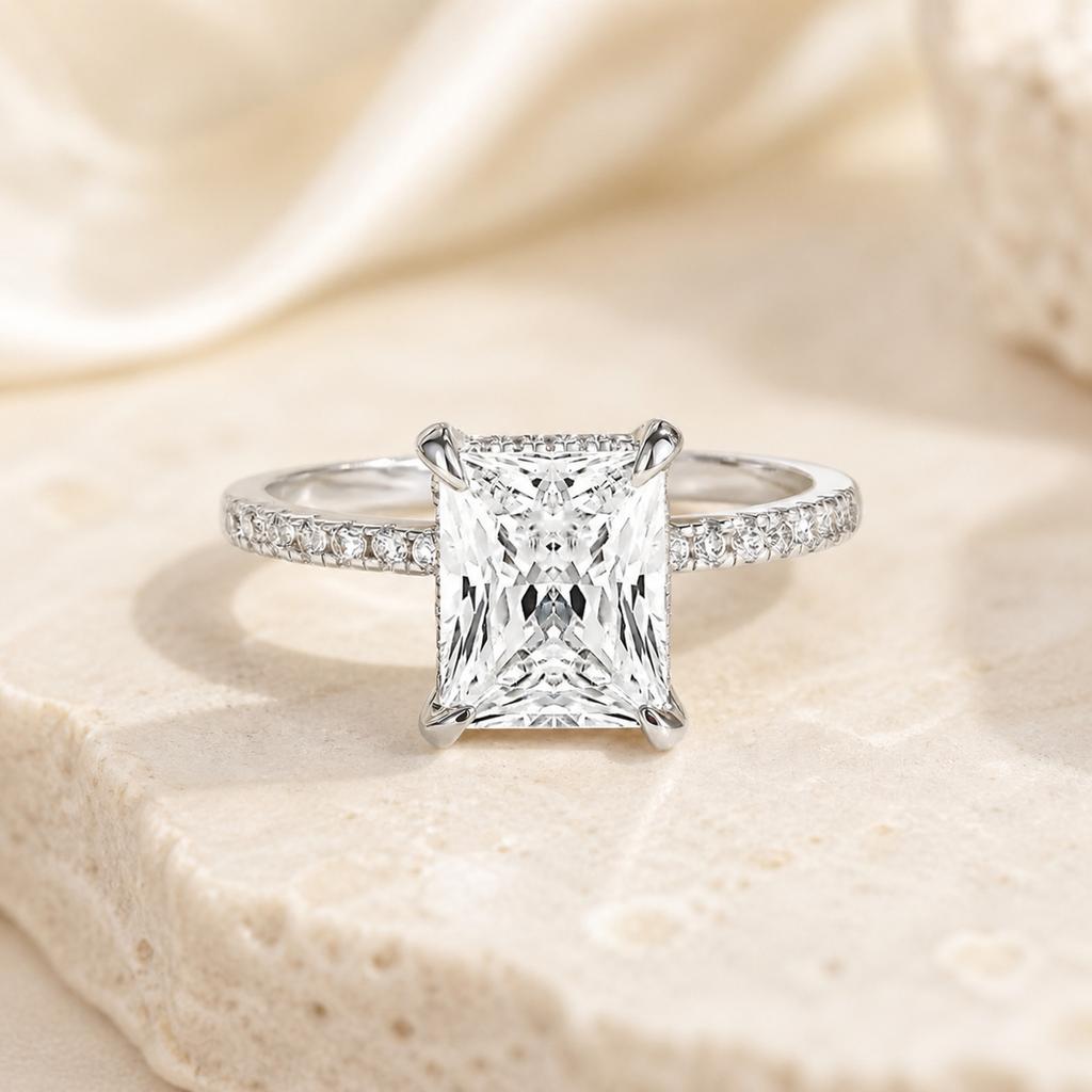 Fashion Wedding Accessories Rectangular Zircon Plated 18K Gold Couple Engagement Diamond Ring