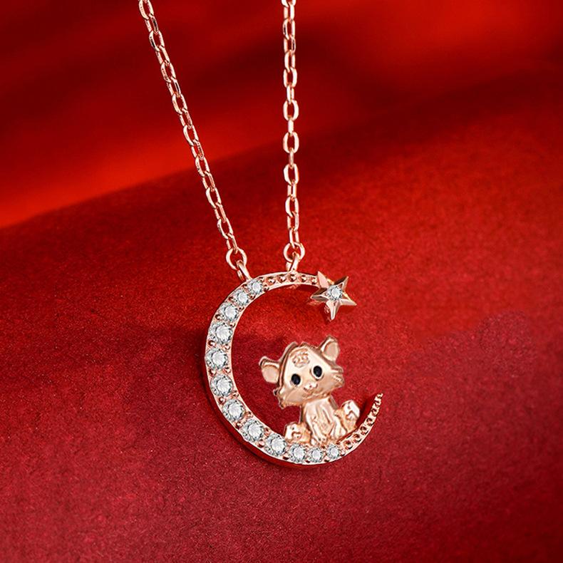 Moon Tiger Necklace Female Twelve Zodiac Year Year Tiger Year Cute Tiger Pendant Collarbone Chain