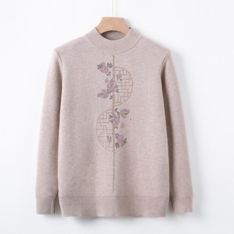 

Middle-aged and old autumn and winter clothing crew neck bottoming shirt grandma pullover sweater elderly clothes mother autumn knitted sweater top 4XL (recommended 130-72.5 kg) хаки
