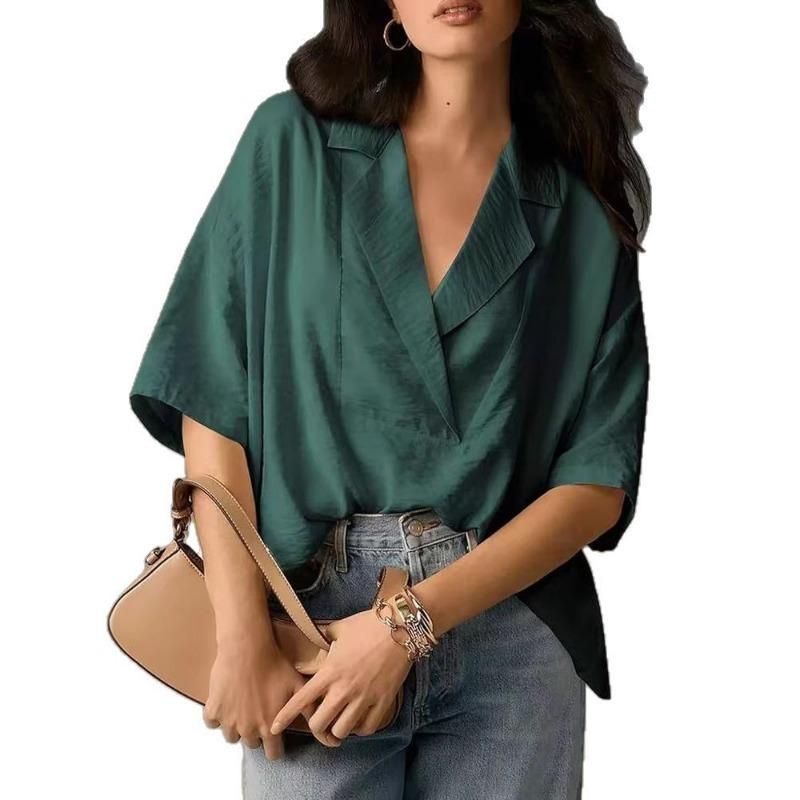 Women's Summer Short Sleeved Lapel Casual Loose Top