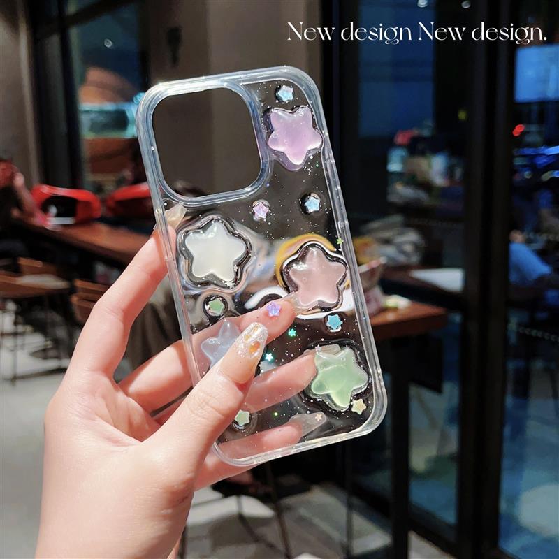 Super Cute Glow in dark Case for iPhone 16 15 14 13 17 Pro Max Cases Shockproof IPhone 17 air Soft Cover 3D Star kawaii Coque