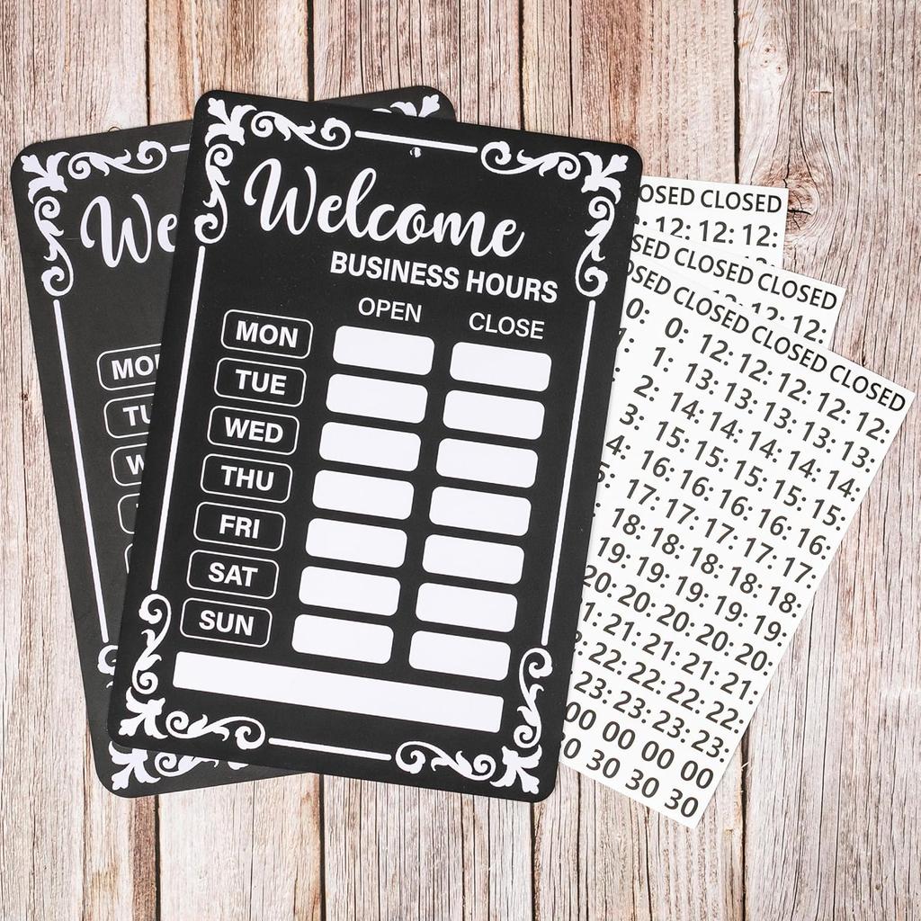 Lesnala 2Pcs Business Hours Sign Changeable Store Time Mark with Stickers for Coffee Bar Shop Restaurant Door Window Supplies 13.78 X 9.45 Inch PVC