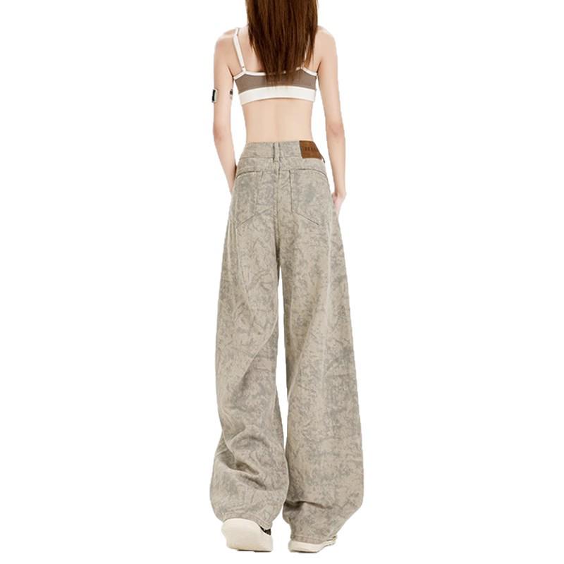 Damskie Jeansy Denimowe z Wysokim Stanem i Szerokimi Nogawkami - Tie-Dye, Wyszczuplające, Długie do Ziemi, Luźny Krój