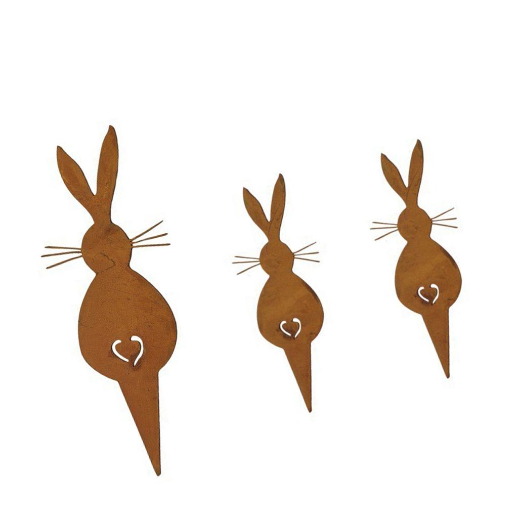 Rostige Pfahl Hasenstatue Gerostete Hasenförmige Figuren Pflanze für Innen- und Außenskulpturendekorationen