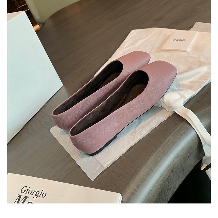 Spring flat-soled ballet shoes minimalist retro square-headed grandma shoes niche soft leather single shoes
