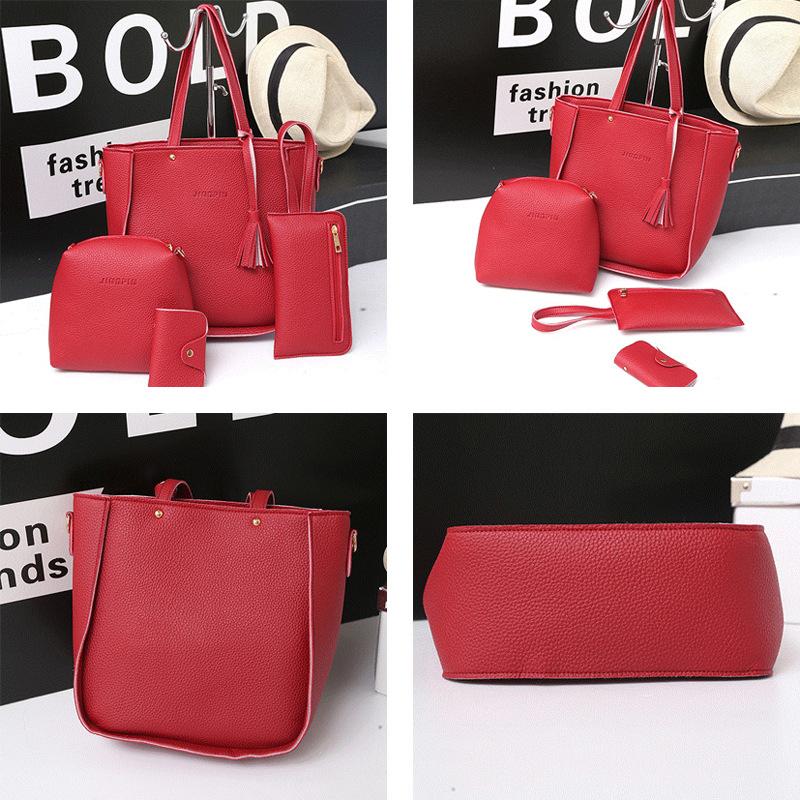 New Lychee Pattern Mother and Child Bag Four-piece Set Bucket Bag Fringed Shoulder Bag Handbag Women's Bag Large Bag Messenger Bag