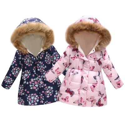 Toddler  Boy Floral Butterfly Winter Warm Jacket Hooded Windproof Coat