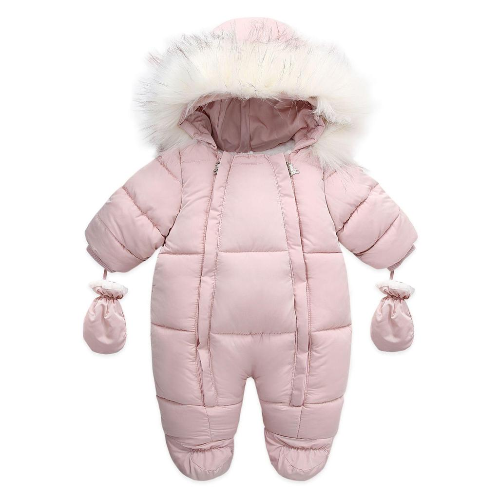 0-24M Newborn Baby Girl Clothes Winter Cotton Baby Romper With Gloves Children's Jumpsuit Hooded Plus Velvet Infant Clothing Set