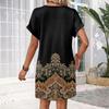 Women's Fashionable Floral Print V-neck Short Sleeved Pocket Casual Pullover Dress