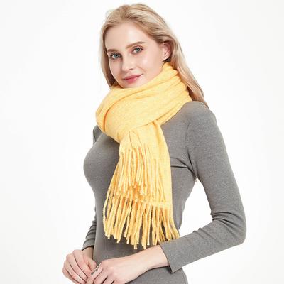 Autumn Winter Solid Color Long Fringe Scarf Women's Thick Shawl