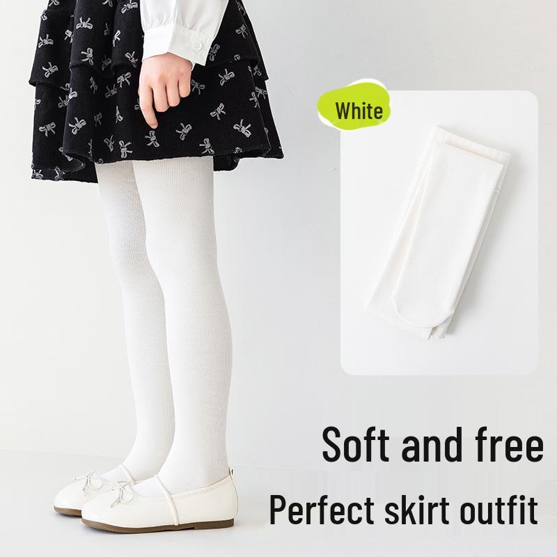 Dziewczęce Wszechstronne Bawełniane Legginsy 9/10 w Jednolitym Białym Kolorze na Wiosnę/Jesień