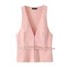 Summer Women's V-Neck Vest and Square Neck Dress Shorts with Belt Set - European & American Style