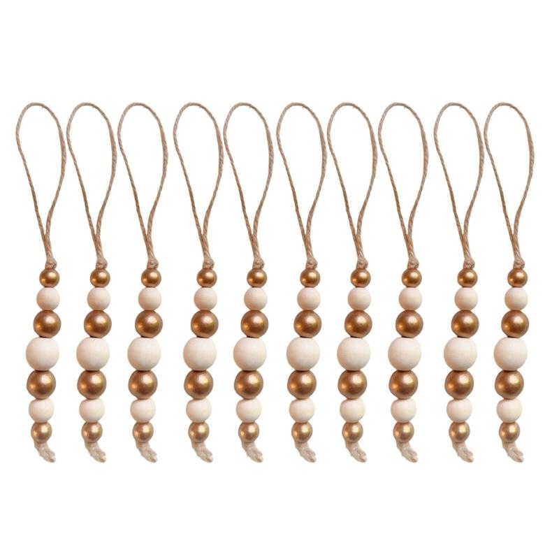 10Pcs Wooden Beads Ornament Wood Beaded Christmas Tree Decoration For Wall Window Staircase Holiday Party Decoration