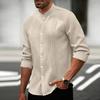 Men's Stand Collar Shirt Cardigan with Trim, Color Long Sleeve Top for Spring and Fall