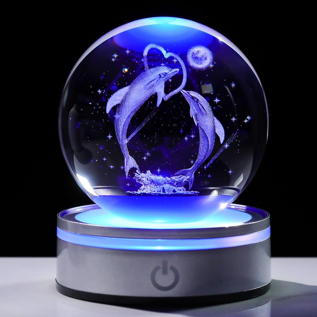 Kertari K9 Crystal Ball Dolphin 3D Birthday Gift for Men and Popular Decorative Animal Stylish and Soothing Decorative Crystal Ball with LED Light