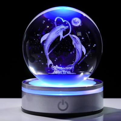 Kertari K9 Crystal Ball Dolphin 3D Birthday Gift for Men and Popular Decorative Animal Stylish and Soothing Decorative Crystal Ball with LED Light