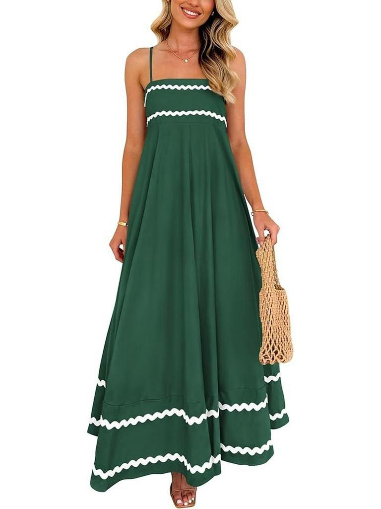 Damen Sommer Spitzen-Patchwork Spaghettiträger Maxikleid