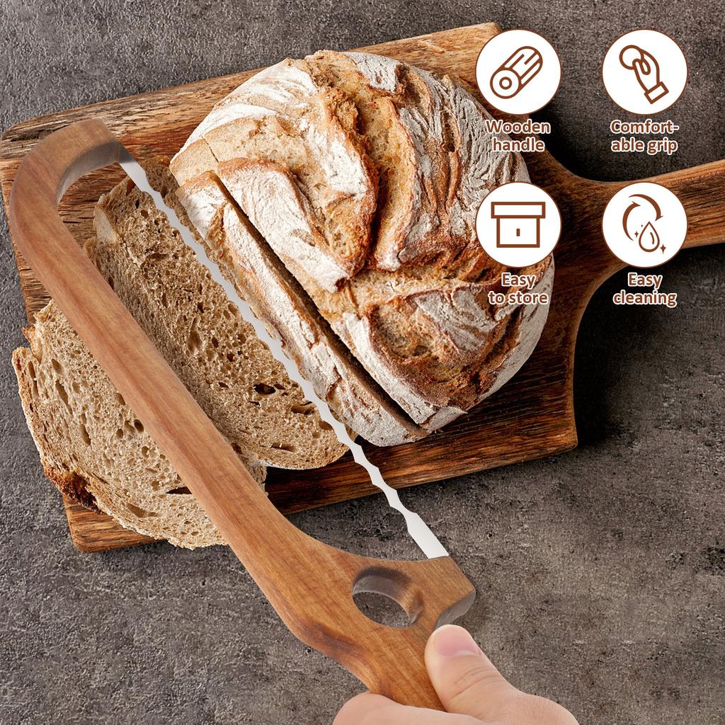 Sourdough Bread Slicer for Homemade Bread Wooden Breads Bow Knife with Stainless Steel Blades Serrated Sourdough Breads Knife