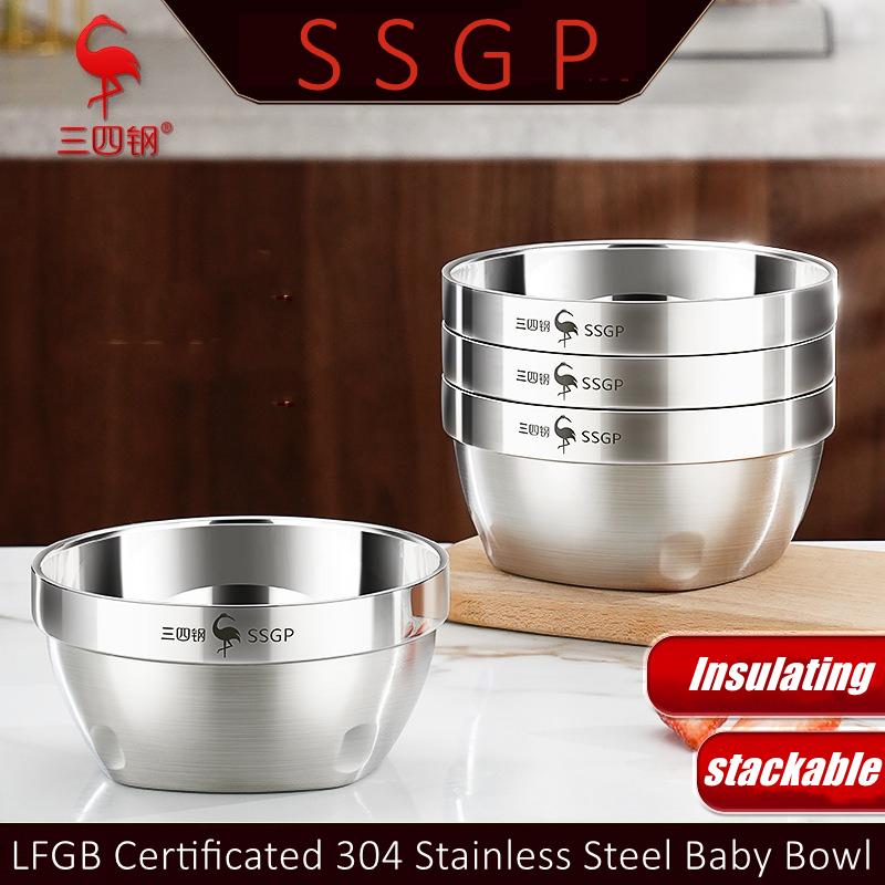 Certificated 304 Stainless Steel Kitchen Stackable Bowl Fall Resistant Baby Food Container Heat Insulating Kid's Tableware