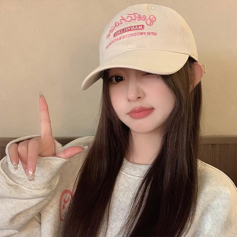 Women Pink Embroidery Baseball Cap Soft Cotton Snapback Sunshade Peaked Hat Female Girl JK Korean Y2K Outdoor Sport Visors Hats