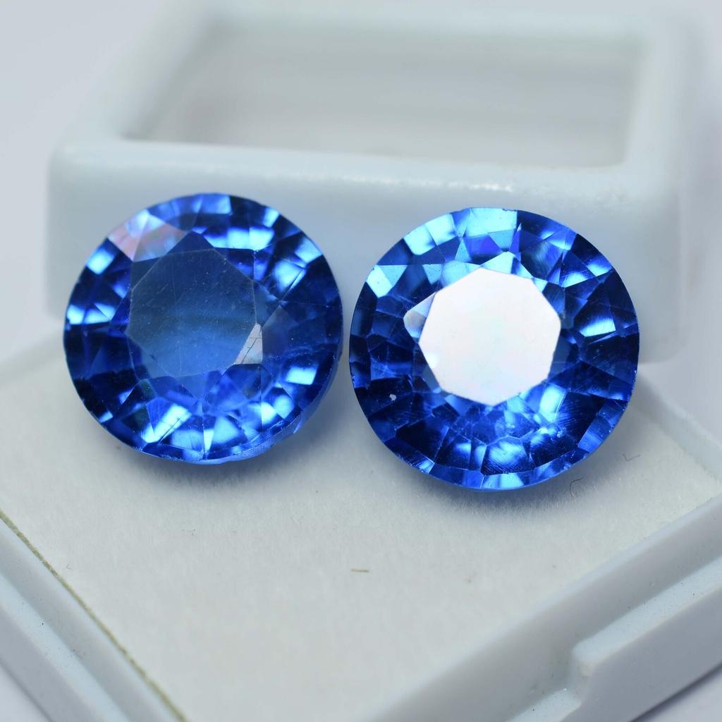 Natural Blue Tanzanite Loose Gemstone Round Shape 18.50 ct Pair for Jewelry Making and Crafts