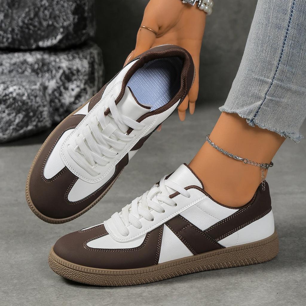 Women's lightweight synthetic fiber sports shoes - lace up, anti slip and wear-resistant sole, comfortable casual shoes